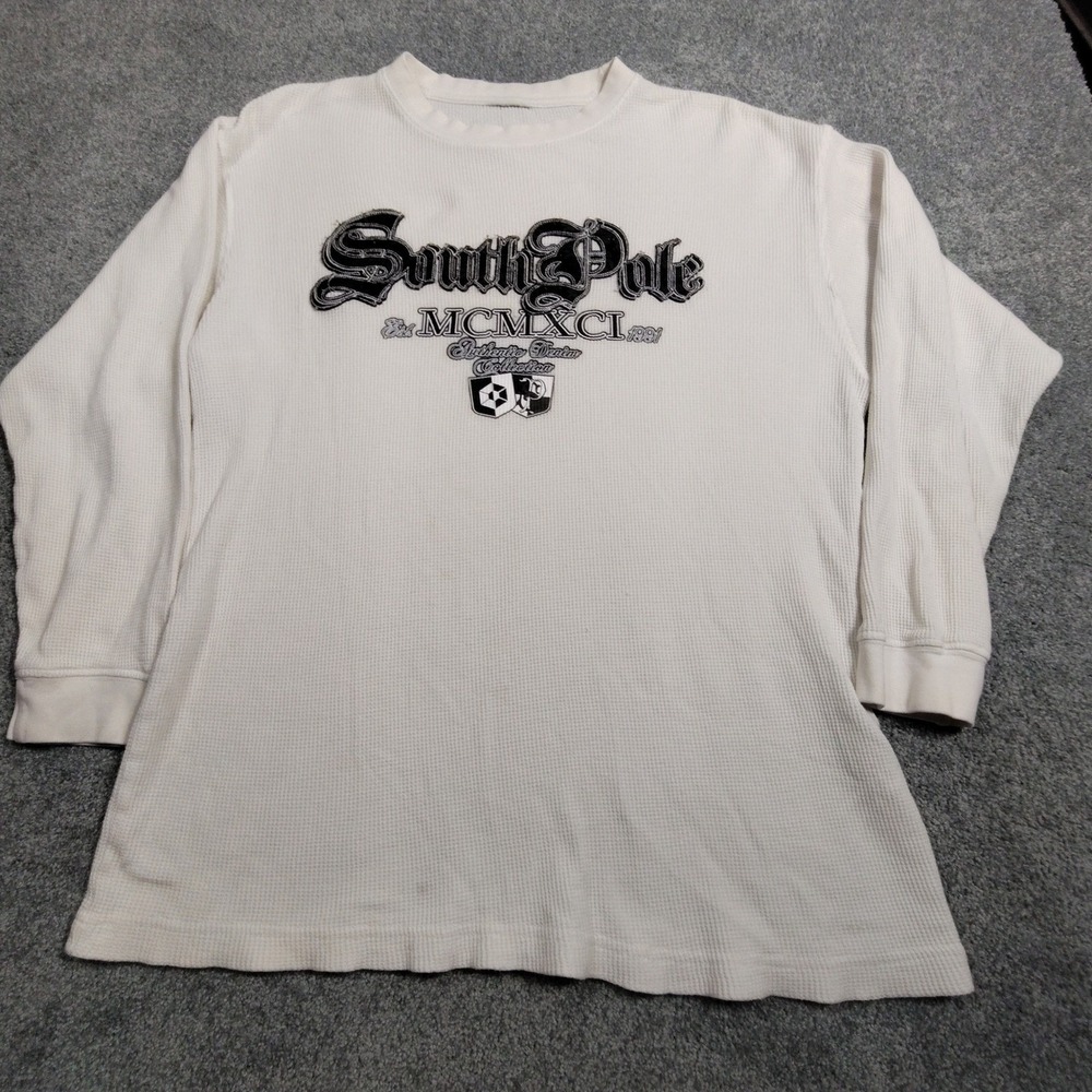 Southpole Thermal Shirt Mens XL Waffle Knit Cream Embroidered Y2K 1991 Good